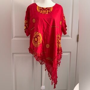 SHOPPING WITH ANTHONY Red and Gold Tunic. Short Sleeve w/ Slit. Size: 1X